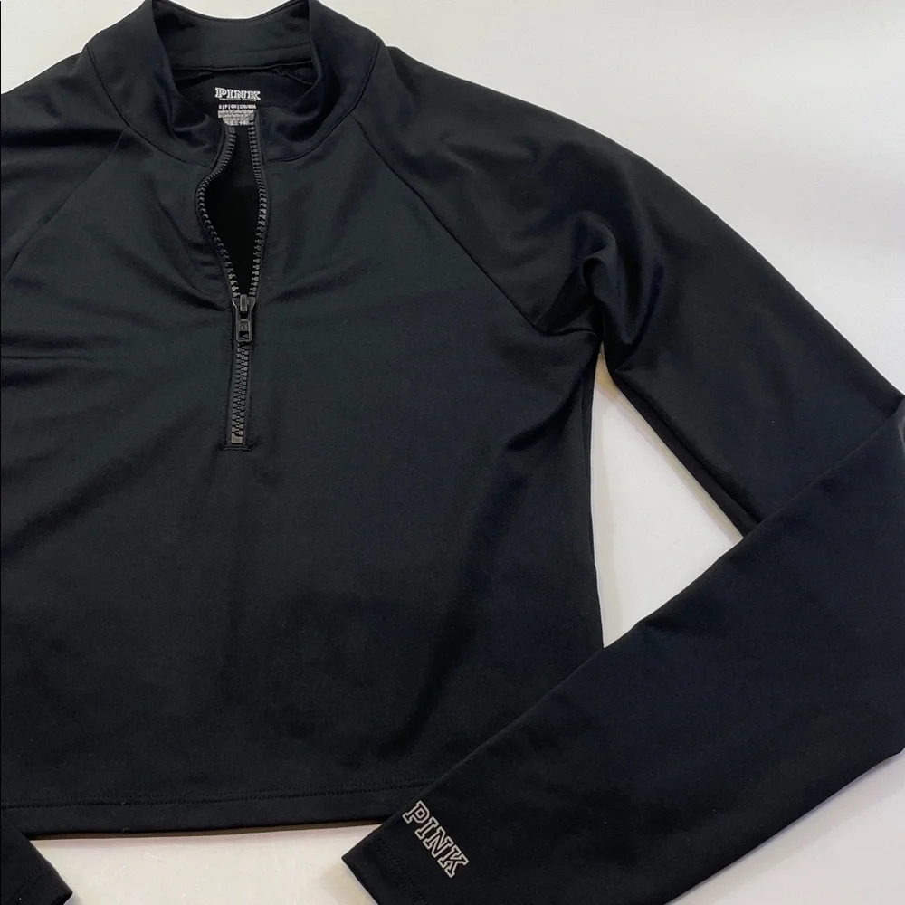 Victoria’s Secret PINK Black Quarter-Zip Crop Pullover Womens Sz S - Picture 4 of 7